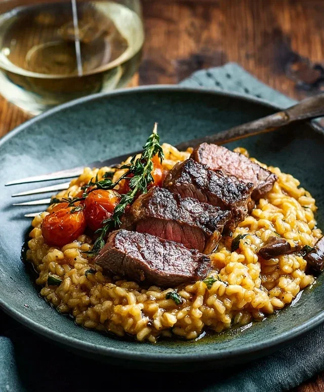 Moehren Risotto mit Lammfilet