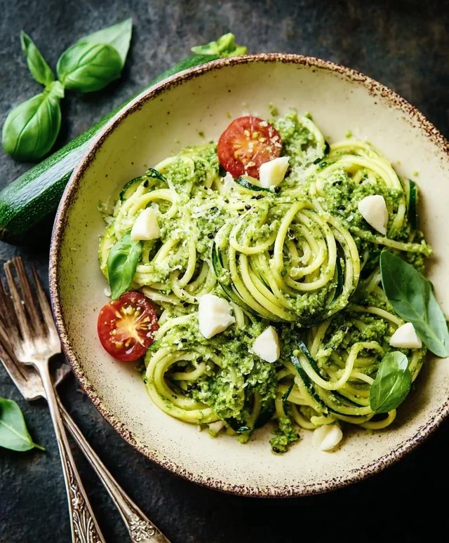 Gruene Zucchininudeln mit Avocadopesto