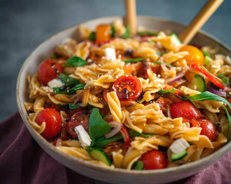 Mediterraner Nudelsalat mit Balsamico Dressing