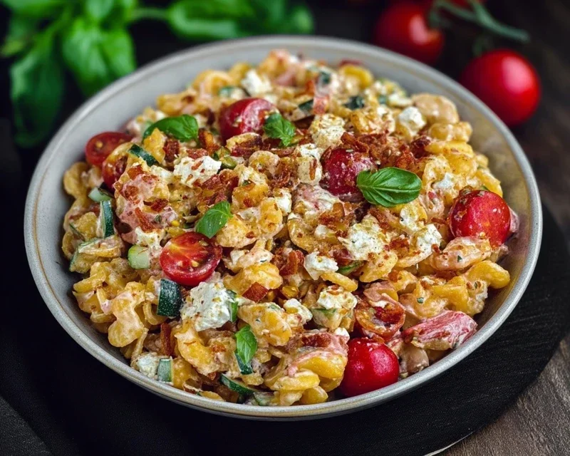 Crispy Pasta Salat mit Feta & Gemüse