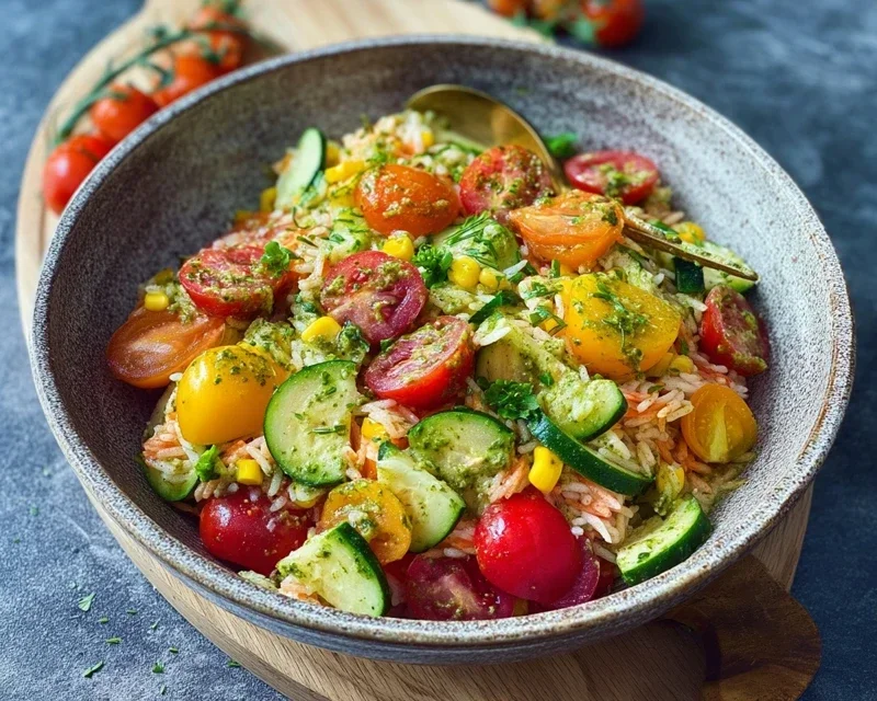 Bunter Reissalat mit Pesto Dressing