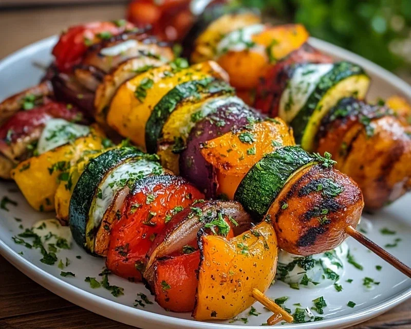 Gegrillte Gemüsespieße mit Kräutermarinade einfach zubereiten.