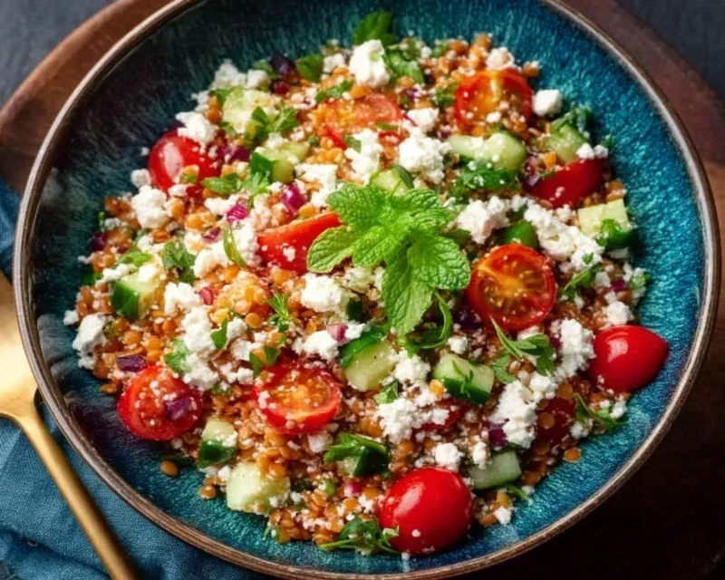 Orientalischer Rote Linsensalat mit Feta einfach genießen!