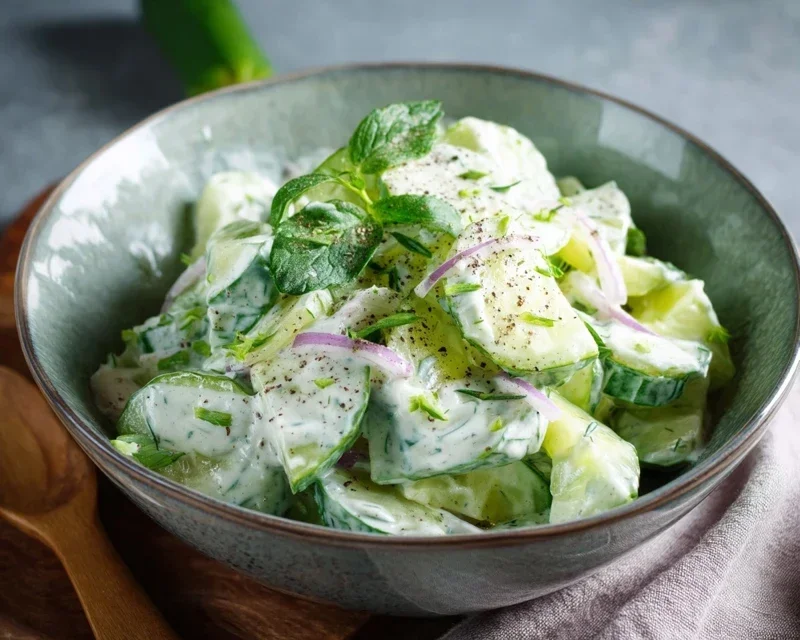 Leckerer Gurkensalat mit Joghurt Dressing