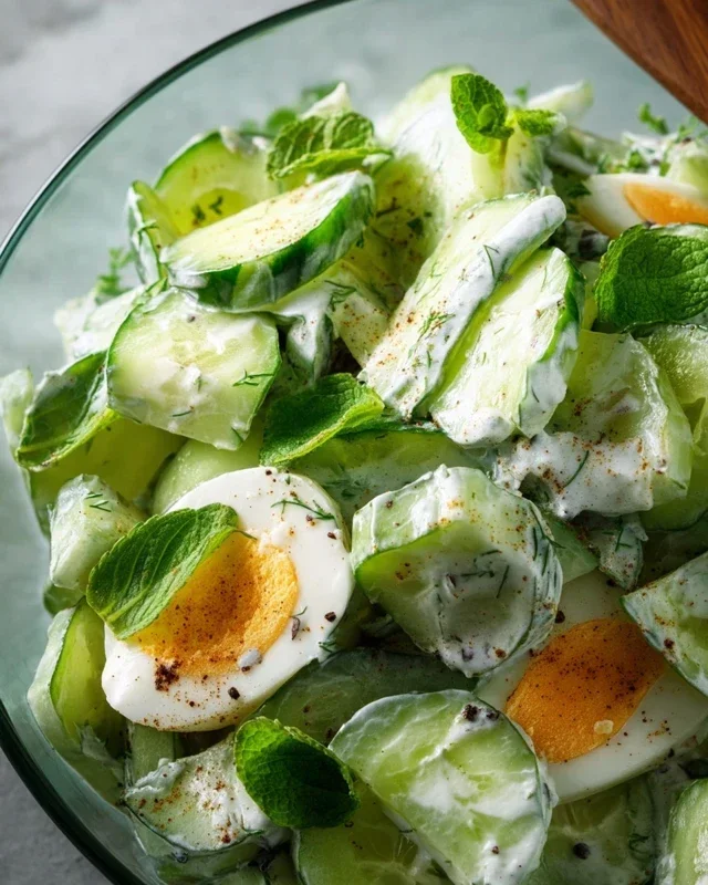 Leckerer Gurkensalat mit Joghurt Dressing