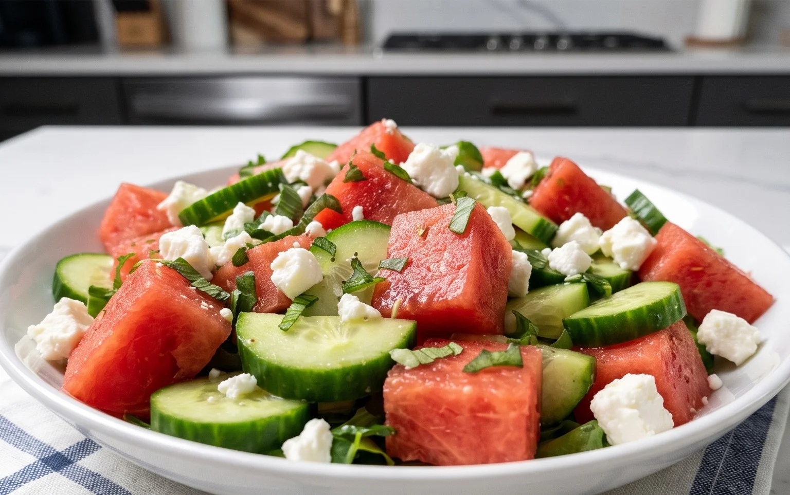 SIMPLE Watermelon + Cucumber + Feta Salad