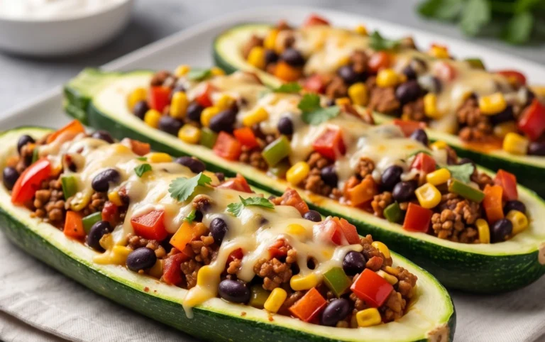 Gefüllte Zucchini-Schiffchen nach mexikanischer Art (Low Carb, Vegan)
