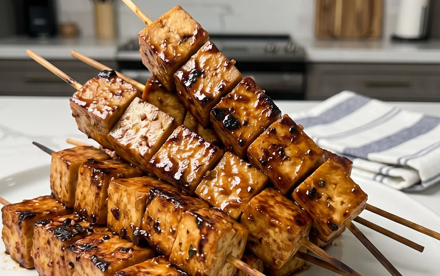 Knoblauch-Soja-Glasierte Tofu-Spieße