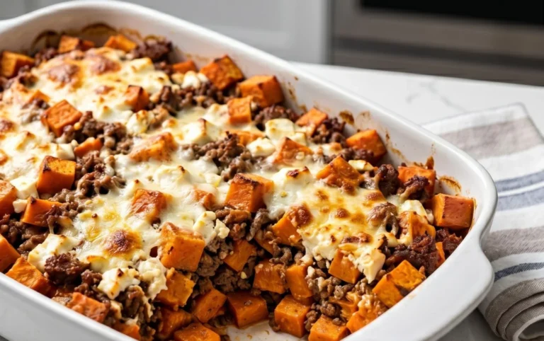 Süßkartoffel-Hackfleisch-Auflauf mit Feta