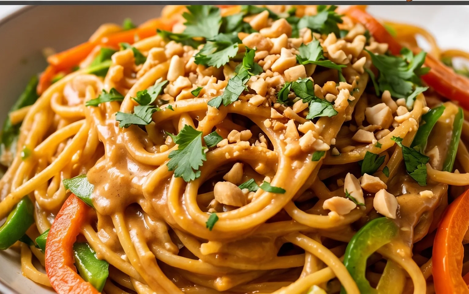 Mie Nudeln mit Erdnusssauce und Gemüse