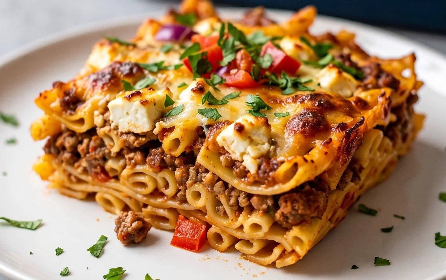 Griechischer Nudel-Auflauf mit Feta und Hackfleisch