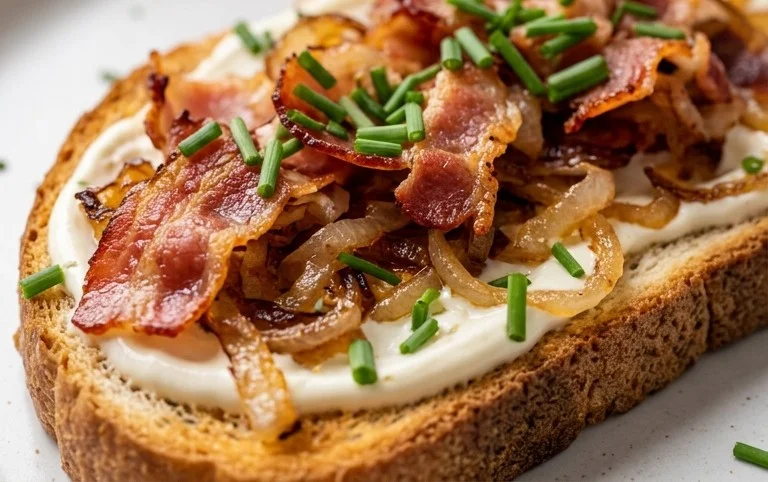 Flammkuchen Toast mit Speck und Zwiebeln