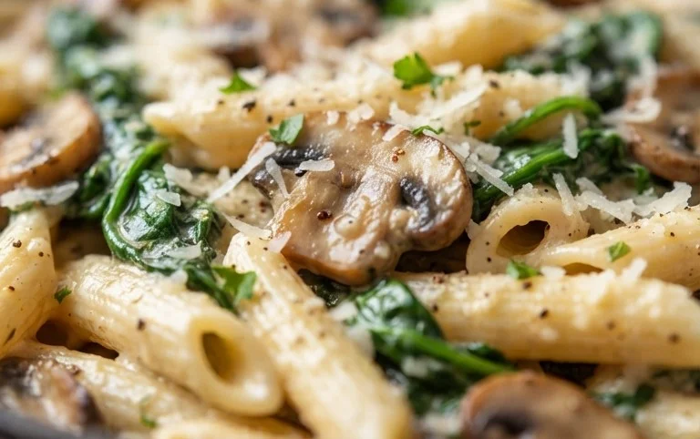 One-Pot Garlic Parmesan Pasta with Spinach and Mushrooms