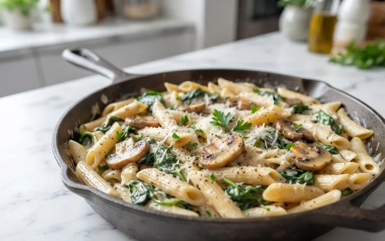 One-Pot Garlic Parmesan Pasta with Spinach and Mushrooms