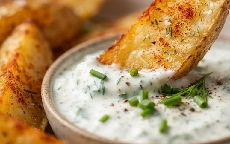 Kartoffelspalten mit Gurkendip