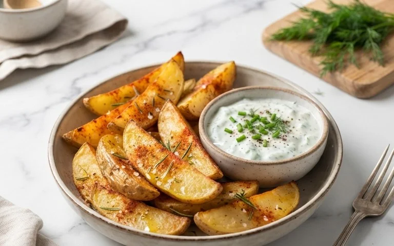 Kartoffelspalten mit Gurkendip
