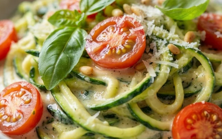 Zucchini-Spaghetti in cremiger Sauce– Zoodles