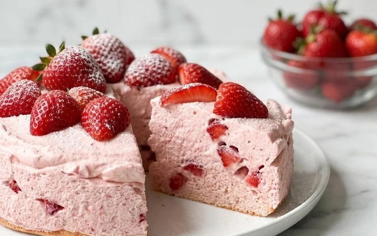 3 Ingredient No Bake Strawberry Cloud Cake