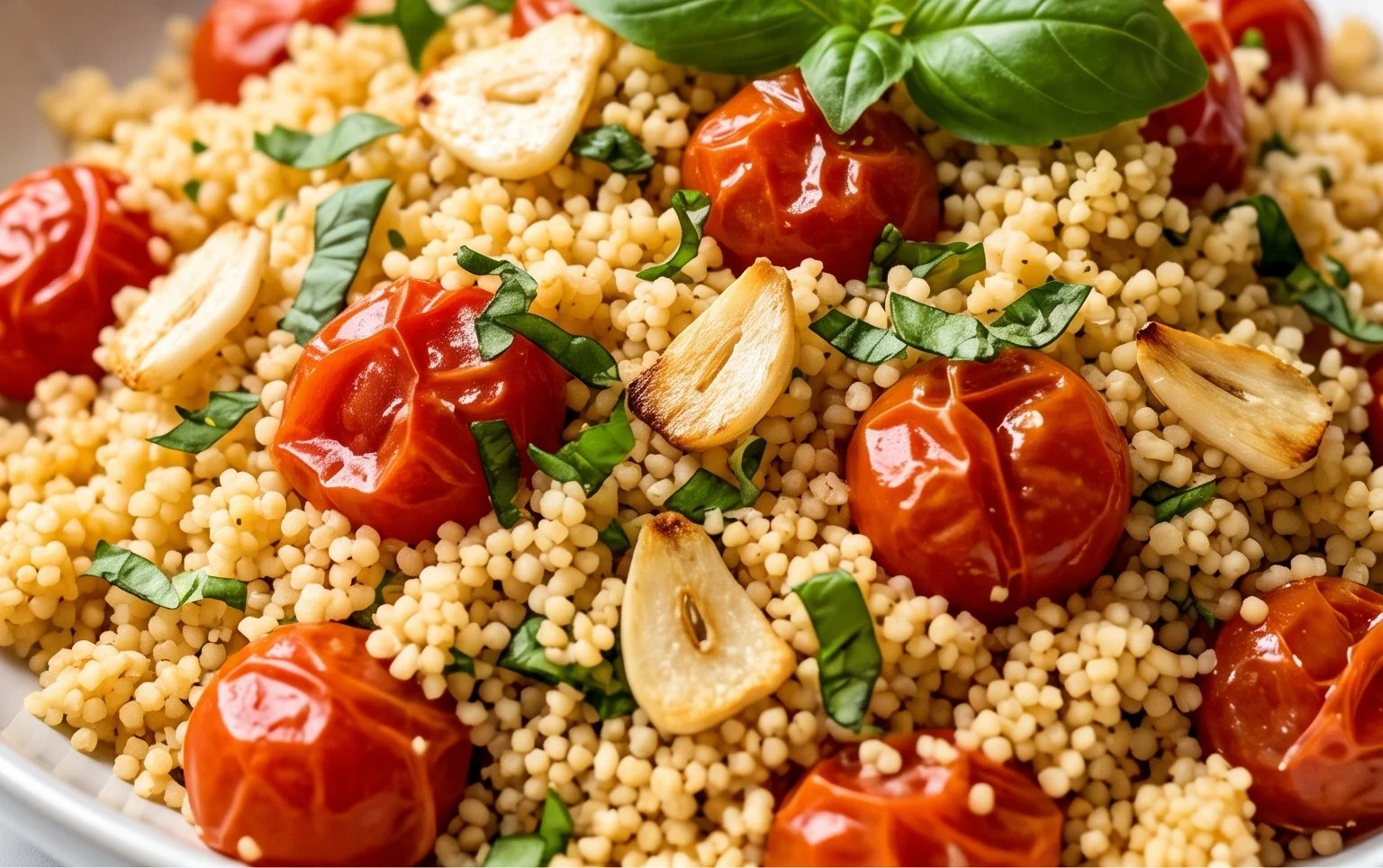 Healthy One-Pan Couscous With Garlic, Tomatoes And Basil
