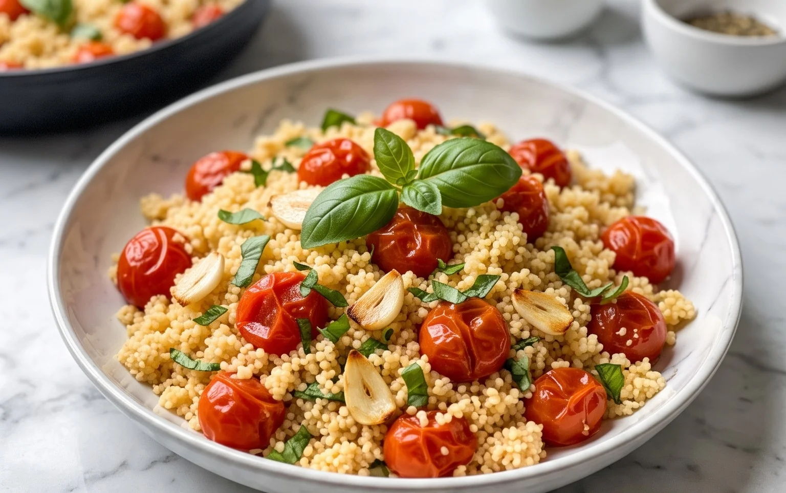 Healthy One-Pan Couscous With Garlic, Tomatoes And Basil