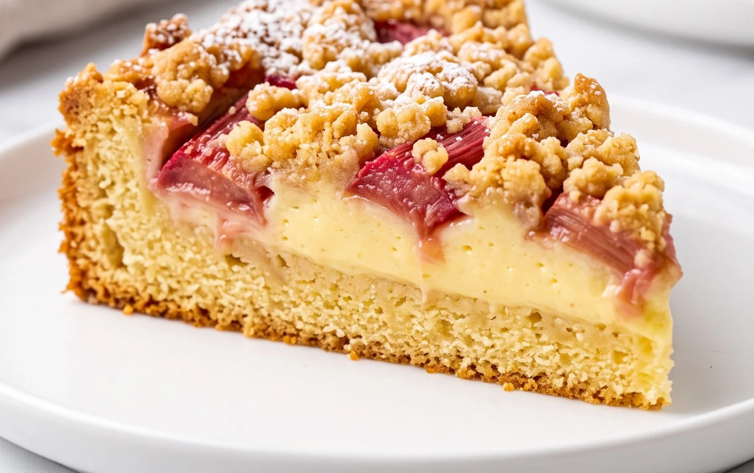 Rhabarberkuchen mit Pudding und Streuseln – wie von Oma