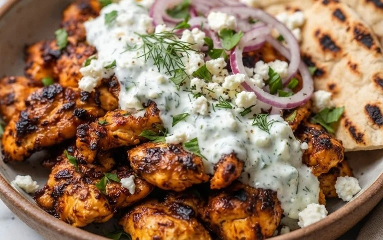 Mediterranes Hähnchen-Gyros mit Feta-Tzatziki genießen!