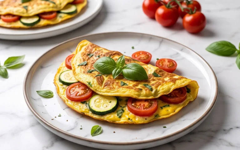 Zucchini-Omelett mit Tomaten und Basilikum