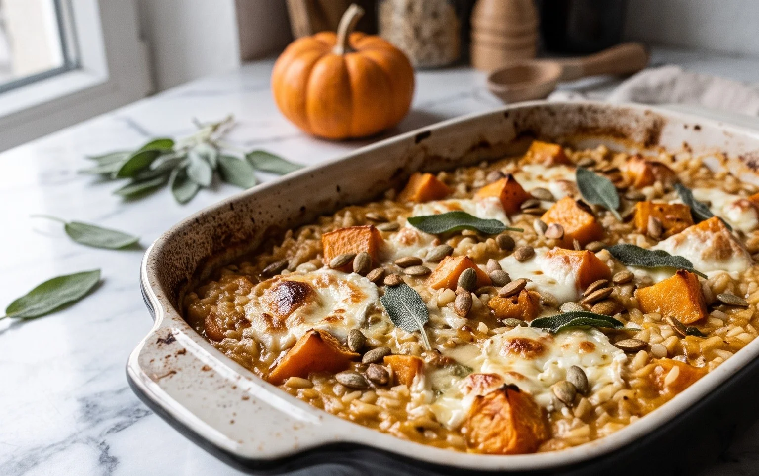 Ofen-Risotto mit Kürbis und Ziegenkäse
